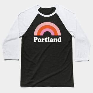 Portland, Oregon - OR Retro Rainbow and Text Baseball T-Shirt